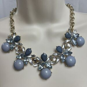 Lee Angel Women's Cabochon Statement Necklace Grey Blue Crystals Adjustable 22"
